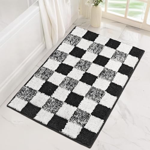 GRANNY SAYS Checkered Black Bathroom Rug, Cute Bath Mat by GRANNYSAYS