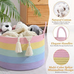 67L Large Rainbow Blanket Basket, Cotton Rope Baby Laundry Hamper - Image 4