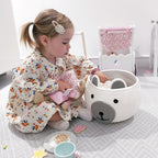 CherryNow Baby Basket for Gifts Empty, Cute Bear Design, Light Grey - Image 2