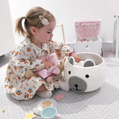 CherryNow Baby Basket for Gifts Empty, Cute Bear Design, Light Grey - Image 2