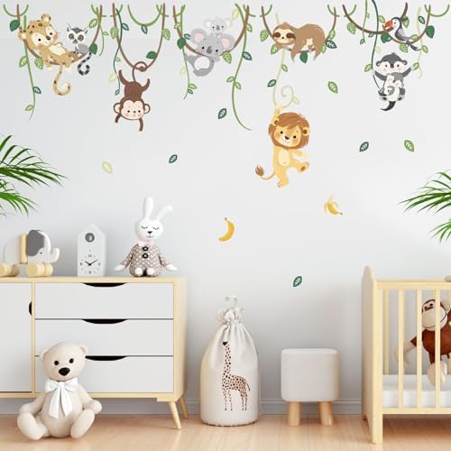 decalmile Jungle Animals Climbing Tree Lion Monkey Wall Decals Stickers - Image 2