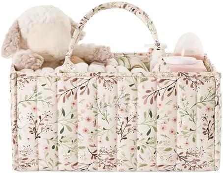 Quilted Fabric Storage Basket Floral Baby Diaper Caddy Quilted Basket by BBIQI