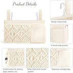 Mkono Bedside Caddy, Macrame Hanging Organizer, 4 Pockets Ivory Metal Hooks - Image 6