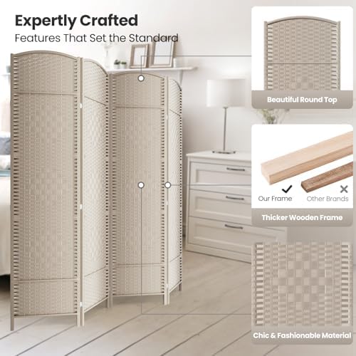 4 Panel Folding Room Divider, Woven Privacy Screen - Image 2