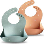 Moonkie Silicone Baby Bibs Set of 2, Waterproof Feeding Bibs by Moonkie
