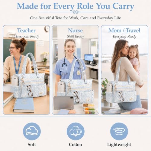 WOBAGMEN Teacher Tote Bag for Women, Quilted Floral Laptop Work Tote - Image 6