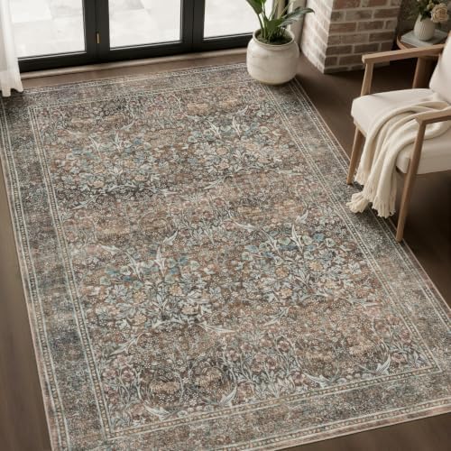 JOLLYVOGUE 3x5 Washable Rug, Vintage Floral Area Rug, Vintage Brown by JOLLYVOGUE