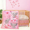 Baby Girl Crib Bedding Set Pink Elephant Crib Nursery Comforter Bed Sets Decor by FIGEPO