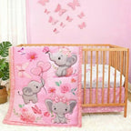 Baby Girl Crib Bedding Set Pink Elephant Crib Nursery Comforter Bed Sets Decor by FIGEPO