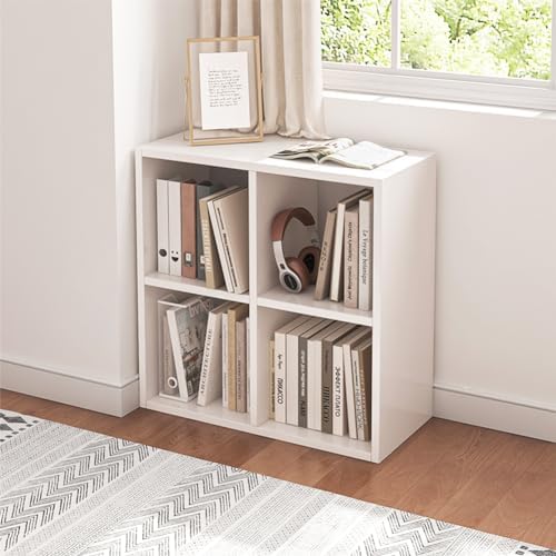 NELYE 4 Cube Organizer Bookcase White Open Shelf by NELYE