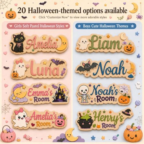 Personalized Halloween Decor Door Sign Custom Name Wooden Kids Room Decor - Image 2