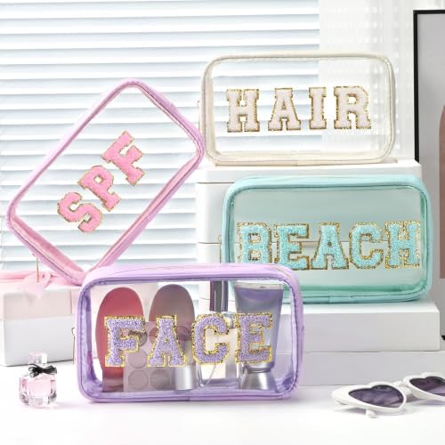 4 Pcs Beach Toiletry Bag Clear Chenille Letter Pouch Diaper Bag Organizer - Image 6