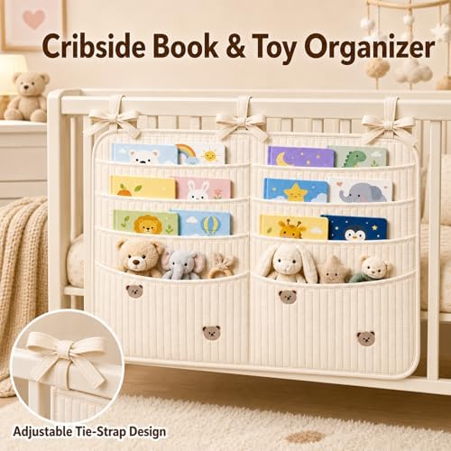 Bedside Caddy Nursery Playpen Organizer, Hanging Crib Book & Toy Storage - Image 3