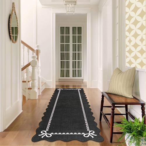 GarveeHome Scalloped Hallway Runner Rug 2.5x10 Non Slip Black Pink Rugs - Image 4