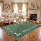 Garvee Scalloped Bow Rug Green Washable Solid 4x6 Area Rugs - Image 4