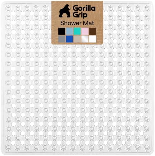 GORILLA GRIP Square Shower Stall Mat, Bathtub Floor Mat, 21x21 Clear by GorillaGrip