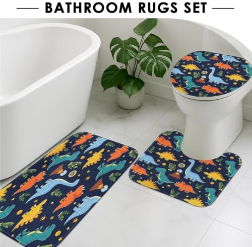Britimes Bathroom Sets with Shower Curtain and Rugs Set of 4, Dinosaur Navy - Image 5