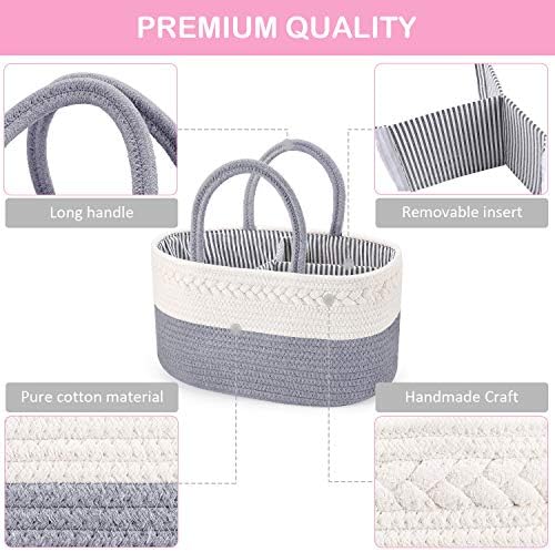 ABenkle Diaper Caddy Organizer, Boho Rustic Cotton Rope Nursery Baby Basket - Image 4