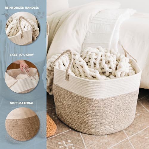 OrganiHaus Round Toy Basket & Blanket Basket, Cotton Rope 20x13" - Image 3