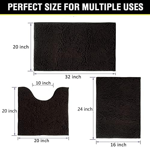 Bathroom Rugs Chenille 3-Piece Extra Soft and Absorbent Shag Bathroom Rugs - Image 2