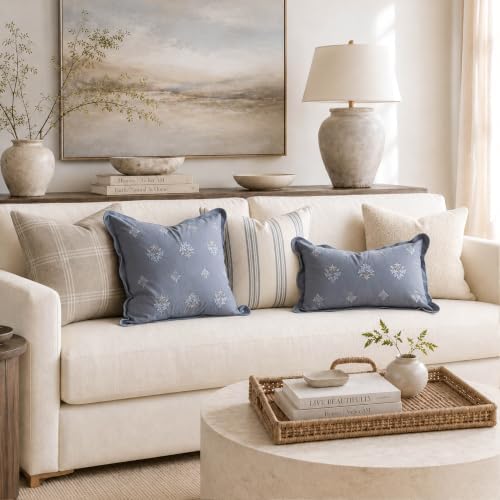 BlissBlush Lumbar Pillow Cover 12x20, Coastal Blue Velvet Decorative Lumbar - Image 3