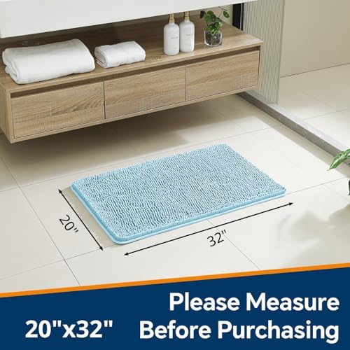 Chenille Bathroom Rug 20"x32" Baby Blue, Non-Slip Plush Bath Mat - Image 2