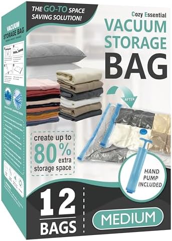 Vacuum Storage Bags with Hand Pump, Vacuum Seal Space Saver Bags, 12 Medium by CozyEssential