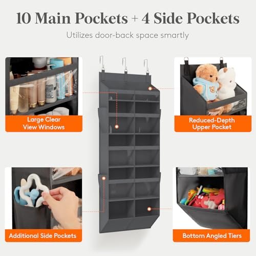 Lifewit 1 Pack Over the Door Organizer 10 Section Hanging Storage Dark Gray - Image 3