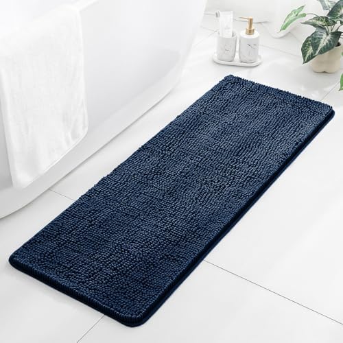 Chenille Bathroom Runner Rug 17"x47" Navy Blue, Plush Bath Mat by Kildoss