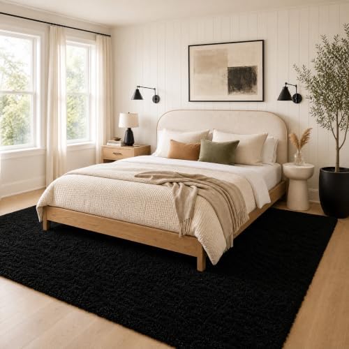 Ophanie 8x10 Black Area Rugs for Living Room, Large Shag Bedroom Carpet by Ophanie