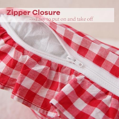 2 Pack Red White Gingham Ruffle Throw Pillow Covers 22''x22'' - Image 4