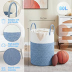 Laundry Basket, Woven Cotton Rope Laundry Hamper, 80L - Image 6