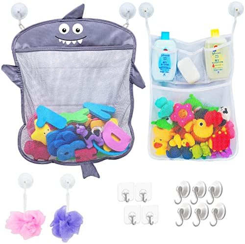 2 x Mesh Bath Toy Organizer + 6 Ultra Strong Hooks – The Perfect Bathtub Toy by CamfylifeBaby