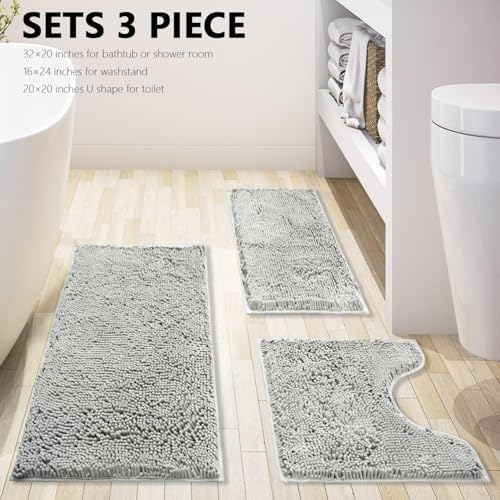 BOANKODU 3 Piece Bathroom Rugs Set, Extra Soft & Shag Chenille Bath Mat - Image 3