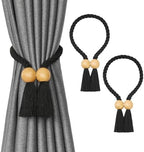 NICEEC 2 Pack Wooden Ball Magnetic Curtain Tiebacks Boho Home Decor Drape Tie by NICEEC