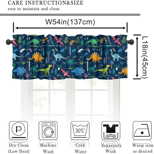 Dinosaurs Valance Curtain for Kids Blue Cartoon Minimalist Prehistoric Plant - Image 2