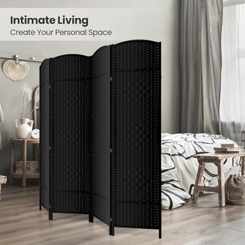 4 Panel Folding Room Divider, Woven Privacy Screen - Image 4