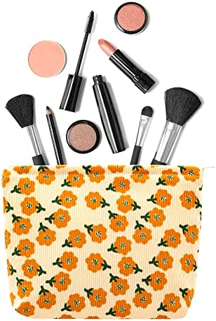 Flat Makeup Bag for Women, Zipper Cosmetic Pouch for Purse, Flower Yellow - Image 3