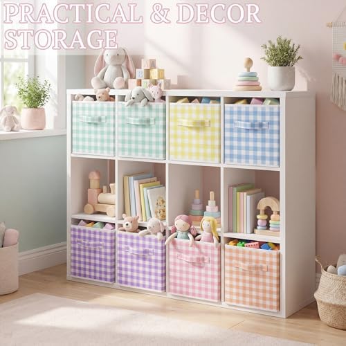 Yalikop 6 Pcs Colorful Gingham Cube Storage Bins, 11 Inch Fabric Checkered - Image 6
