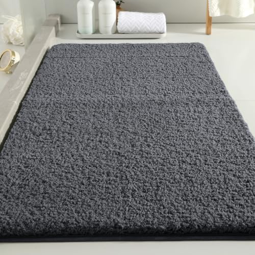 Polyester Bathroom Rug 24"x40" Dark Gray, Non-Slip Soft Bath Mat by Kildoss