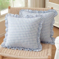 Set of 2 Light Blue and White Ruffle Throw Pillow Covers 18x18 Inch, Gingham by HOSTECCO