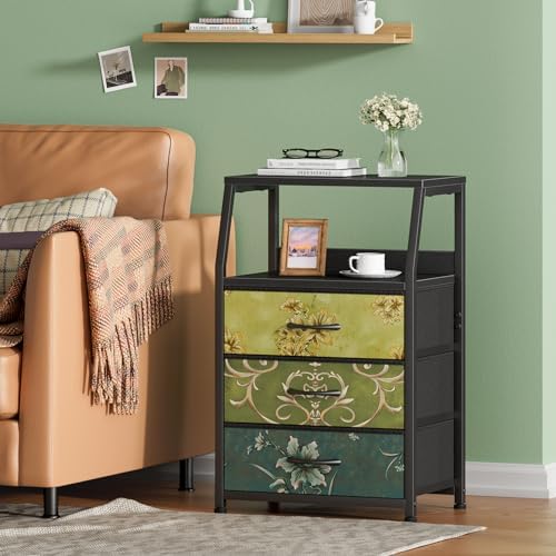 Furnulem Retro NightStand with 3 Drawer, Small Vintage Storage Dresser - Image 2
