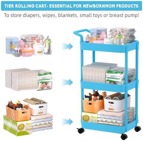 Volnamal Diaper Caddy, 3 Tier Rolling Cart - Image 2