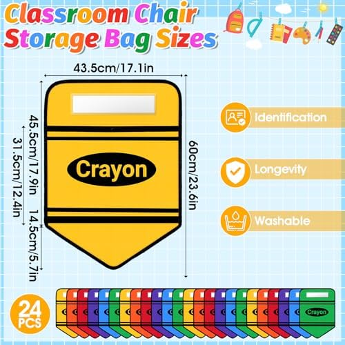24 Pack Chair Pockets Classroom Crayon 17x18 Inch Chair Back Seat Sack Chairs - Image 2