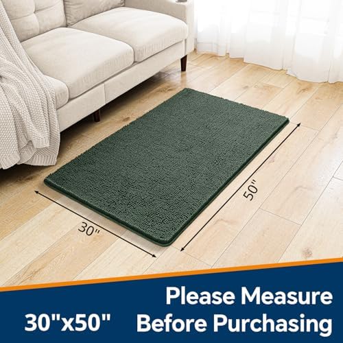 Chenille Bathroom Rug 30"x50" Hunter Green, Large Plush Bath Mat - Image 2