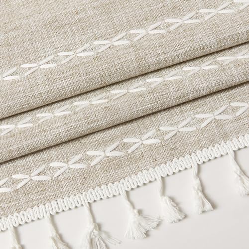 MitoVilla Taupe Boho Linen Bedroom Curtains 84 Inch Length 2 Panels Set - Image 3