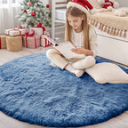 OLANLY Blue Round Rugs for Bedroom by OLANLY