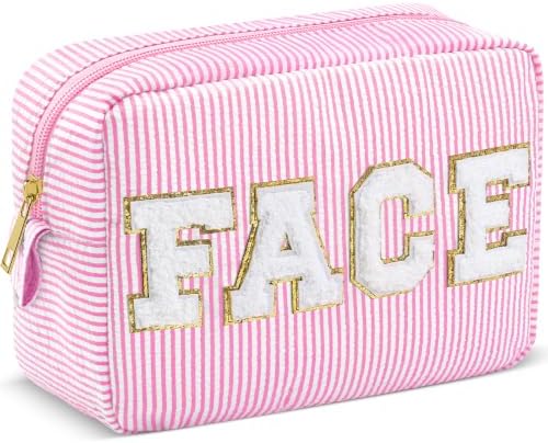 Sanwuta Seersucker Cosmetic Bags Face Bag Chenille Letter Seersucker Makeup by Sanwuta