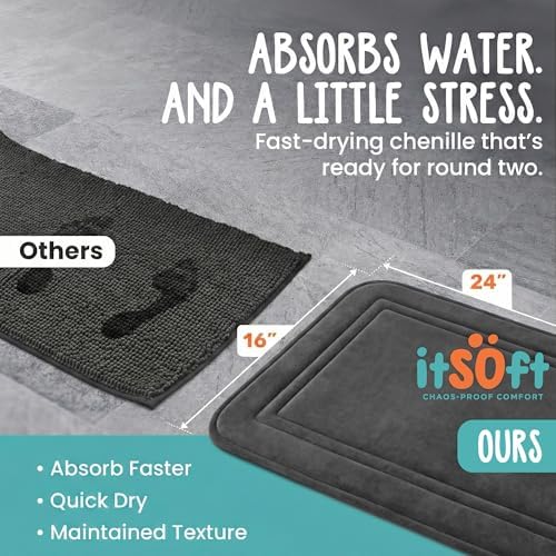 ITSOFT Memory Foam Bath Mat 24x16, Non Slip, Machine Washable, Quick Dry & - Image 3