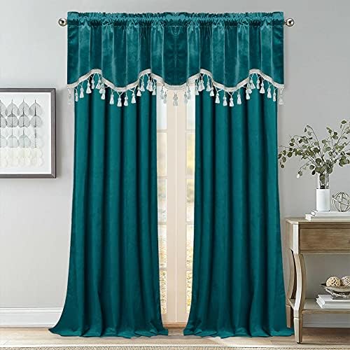 StangH Teal Tassel Velvet Valances Curtains 52x18 Inch, 2 Panels - Image 7